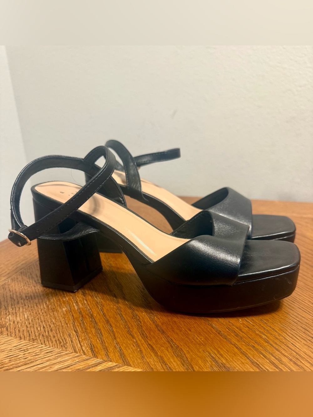 A New Day Black Ankle Strap Platform Heels | Women’s Block Heel Sandals - Picture 2 of 7